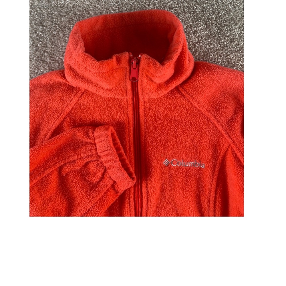 Columbia Womens Small Fleece Jacket Full Zip Red Mock Neck Warm Pockets Raglan